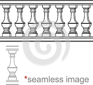 Seamless of classic stone fences with black columns on a white background