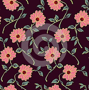 Seamless classical flower pattern with marun background