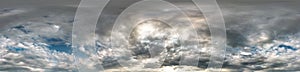 Seamless cloudy blue sky hdri panorama 360 degrees angle view with zenith and beautiful clouds for use in 3d graphics as sky dome