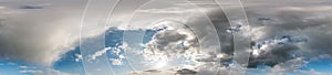 Seamless cloudy blue sky hdri panorama 360 degrees angle view with zenith and beautiful clouds for use in 3d graphics as sky dome