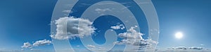 seamless cloudy blue sky hdri 360 panorama view with zenith and clouds for use in 3d graphics or game development as skydome or photo