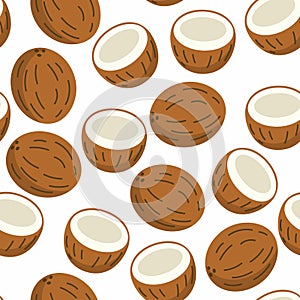 Seamless coconut fruit pattern on coral background