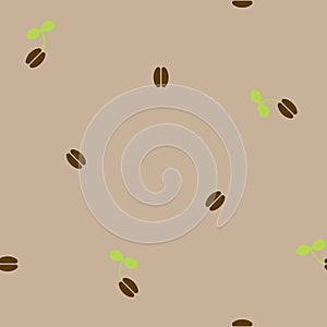 seamless coffee bean seed, plant repeat pattern in brown background