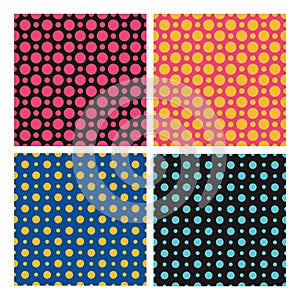 Seamless color dots patterns set, vector background