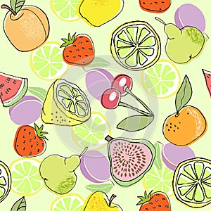 Seamless color fruit pattern hand drawn. vector illustration