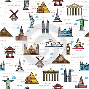 Seamless color pattern of the attractions of the world