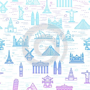 Seamless color pattern of the attractions of the world