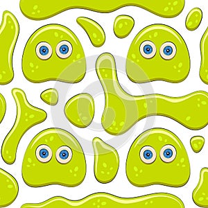 Seamless color pattern with green jelly character. Vector cartoon background.