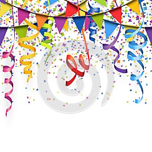 seamless colored confetti, streamers and garlands background