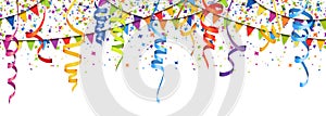 seamless colored confetti, streamers and garlands background