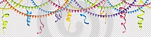 seamless colored confetti, streamers and garlands background