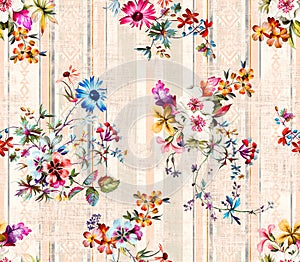 Seamless colored flowers for textile Repeat retro style floral vintage style with effectively background. Seamless colored flowers