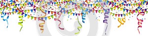 seamless colored garlands, confetti and streamers background