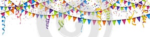 seamless colored garlands, confetti and streamers background