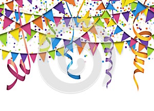 seamless colored garlands, confetti and streamers background