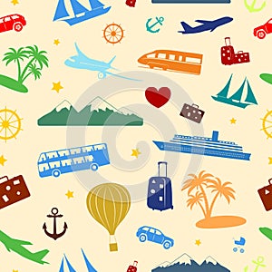 Seamless colored pattern on travel and tourism