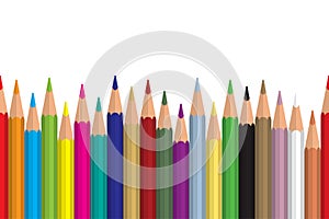 Seamless colored pencils row with wave on lower side. Flat design. Vector illustration eps10