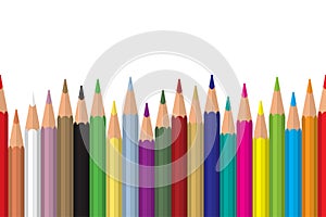 Seamless colored pencils row with wave on lower side. Flat design. Vector illustration eps10