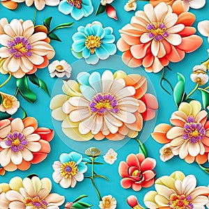seamless colorfu lflowers pattern, repeating pattern, generative by ai