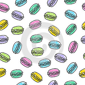 Seamless colorful assorted macarons pattern. Macaroon background.