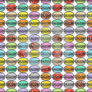 Seamless colorful assorted macarons pattern. Macaroon background.