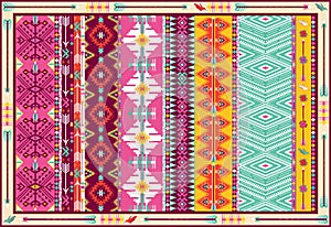 Seamless colorful aztec carpet with birds