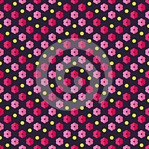 Seamless colorful background with decorative flowers and polka dots