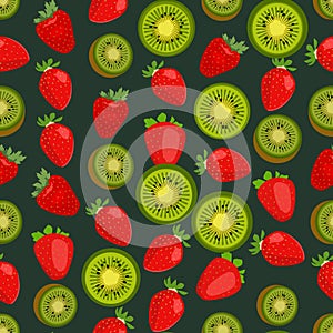 Seamless colorful background made of strawberry and kiwi in flat