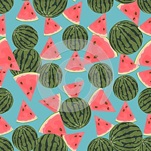 Seamless colorful background made of watermelon in flat design