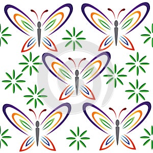 Seamless colorful butterfly flower vector design