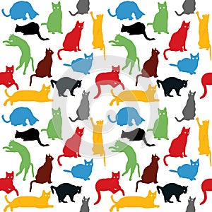 Seamless with colorful cats silhouettes, background for kids