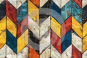 Seamless colorful chevron pattern on distressed wood