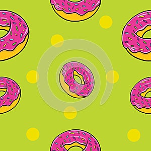 Seamless Colorful Donut Pattern, Pink Donut and Dots Pattern