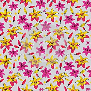 Seamless colorful floral background pattern. Decorative backdrop for fabric, textile, wrapping paper, card, invitation, wallpaper.