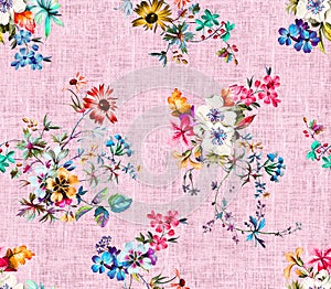 Seamless Colorful Floral Pattern, Ready for Textile Prints on Lightpink Background.