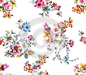 Seamless Colorful Floral Pattern, Ready for Textile Prints on White Background.