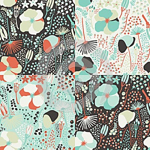 Seamless colorful floral pattern. Set of colorful variations.