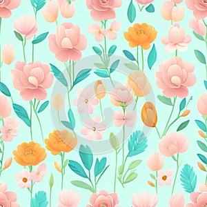 seamless colorfu lflowers pattern, repeating pattern, generative by ai