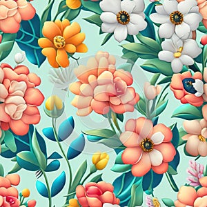 seamless colorfu lflowers pattern, repeating pattern, generative by ai