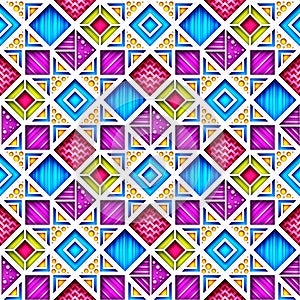 Seamless Colorful Geometric Pattern, Crazy Patchwork Quilt Ornament