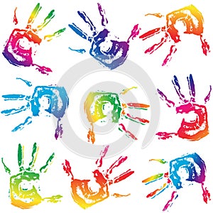 Seamless colorful hand prints background