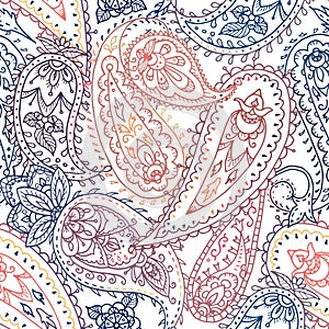 Seamless colorful indian floral paisley pattern