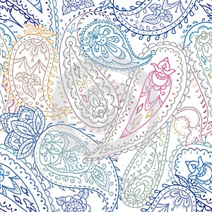 Seamless colorful indian floral paisley pattern