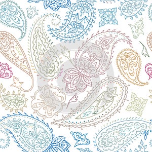 Seamless colorful indian floral paisley pattern