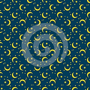 Seamless colorful moons and stars pattern vector illustration