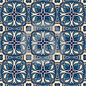 Seamless colorful patchwork tile with Islam, Arabic, Indian, ottoman motifs. Ceramic tile in talavera style.