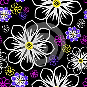 Seamless colorful Pattern with Flowers on black