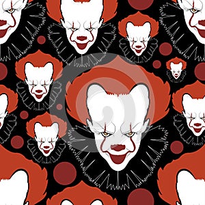 Seamless colorful pattern for Halloween night party.Vector scary background with clown heads.Textile texture photo