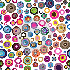 Seamless colorful pattern with painted rings and dots