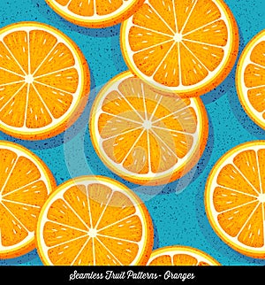 Seamless colorful pattern of sliced oranges